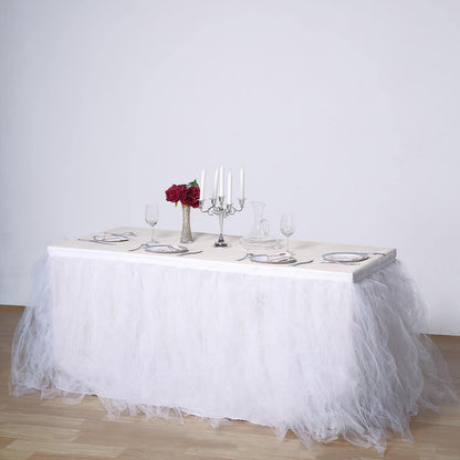 Tulle 21ft Table Skirt White - 4 Layer Pleated Tutu Chic & Soft Event Table Cover - NestOCart