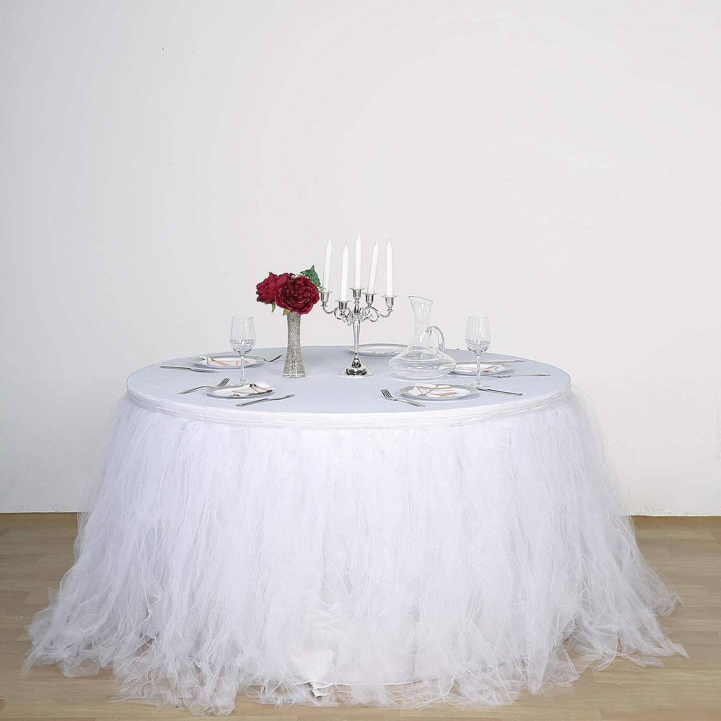 Tulle 21ft Table Skirt White - 4 Layer Pleated Tutu Chic & Soft Event Table Cover - NestOCart