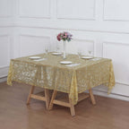 Tulle 72"x72" Table Overlay Square Tablecloth Gold - Sequin Leaf Embroidered Design for Stylish Occasions - Bell Racket Store