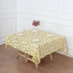 Tulle 72"x72" Table Overlay Square Tablecloth Gold - Sequin Leaf Embroidered Design for Stylish Occasions - Bell Racket Store