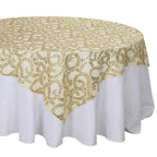 Tulle 72"x72" Table Overlay Square Tablecloth Gold - Sequin Leaf Embroidered Design for Stylish Occasions - Bell Racket Store