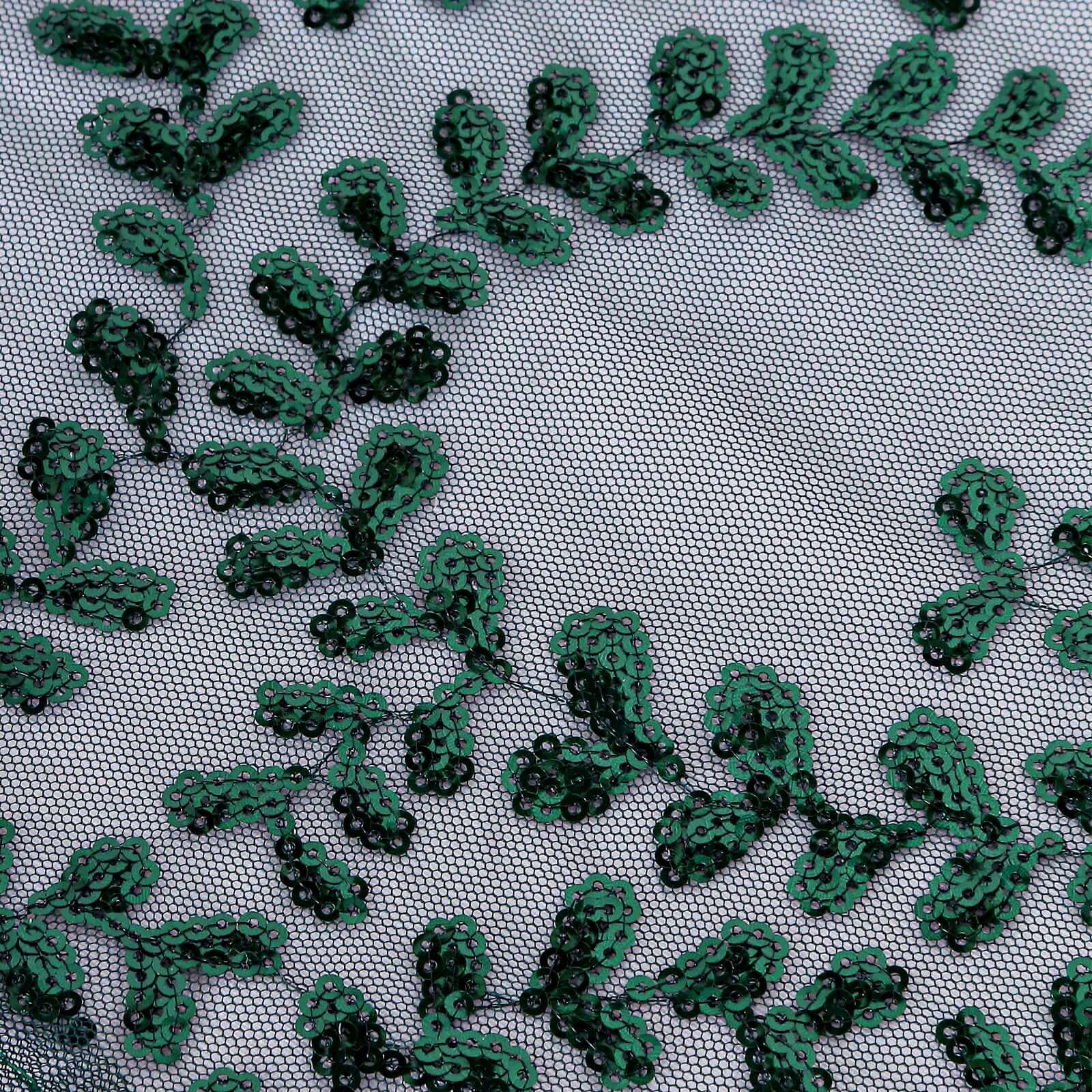 Tulle 72"x72" Table Overlay Square Tablecloth Hunter Emerald Green - Sequin Leaf Embroidered Table Topper - Bell Racket Store