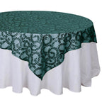 Tulle 72"x72" Table Overlay Square Tablecloth Hunter Emerald Green - Sequin Leaf Embroidered Table Topper - Bell Racket Store