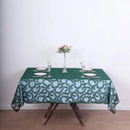 Tulle 72"x72" Table Overlay Square Tablecloth Hunter Emerald Green - Sequin Leaf Embroidered Table Topper - Bell Racket Store