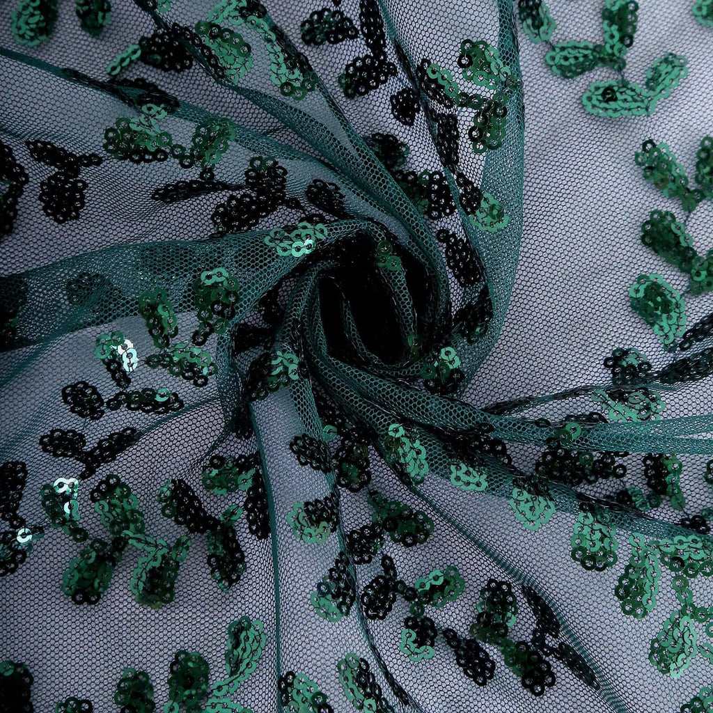 Tulle 72"x72" Table Overlay Square Tablecloth Hunter Emerald Green - Sequin Leaf Embroidered Table Topper - Bell Racket Store