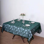 Tulle 72"x72" Table Overlay Square Tablecloth Hunter Emerald Green - Sequin Leaf Embroidered Table Topper - Bell Racket Store