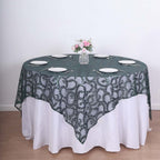 Tulle 72"x72" Table Overlay Square Tablecloth Hunter Emerald Green - Sequin Leaf Embroidered Table Topper - Bell Racket Store
