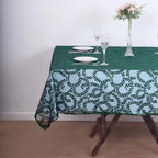 Tulle 72"x72" Table Overlay Square Tablecloth Hunter Emerald Green - Sequin Leaf Embroidered Table Topper - Bell Racket Store