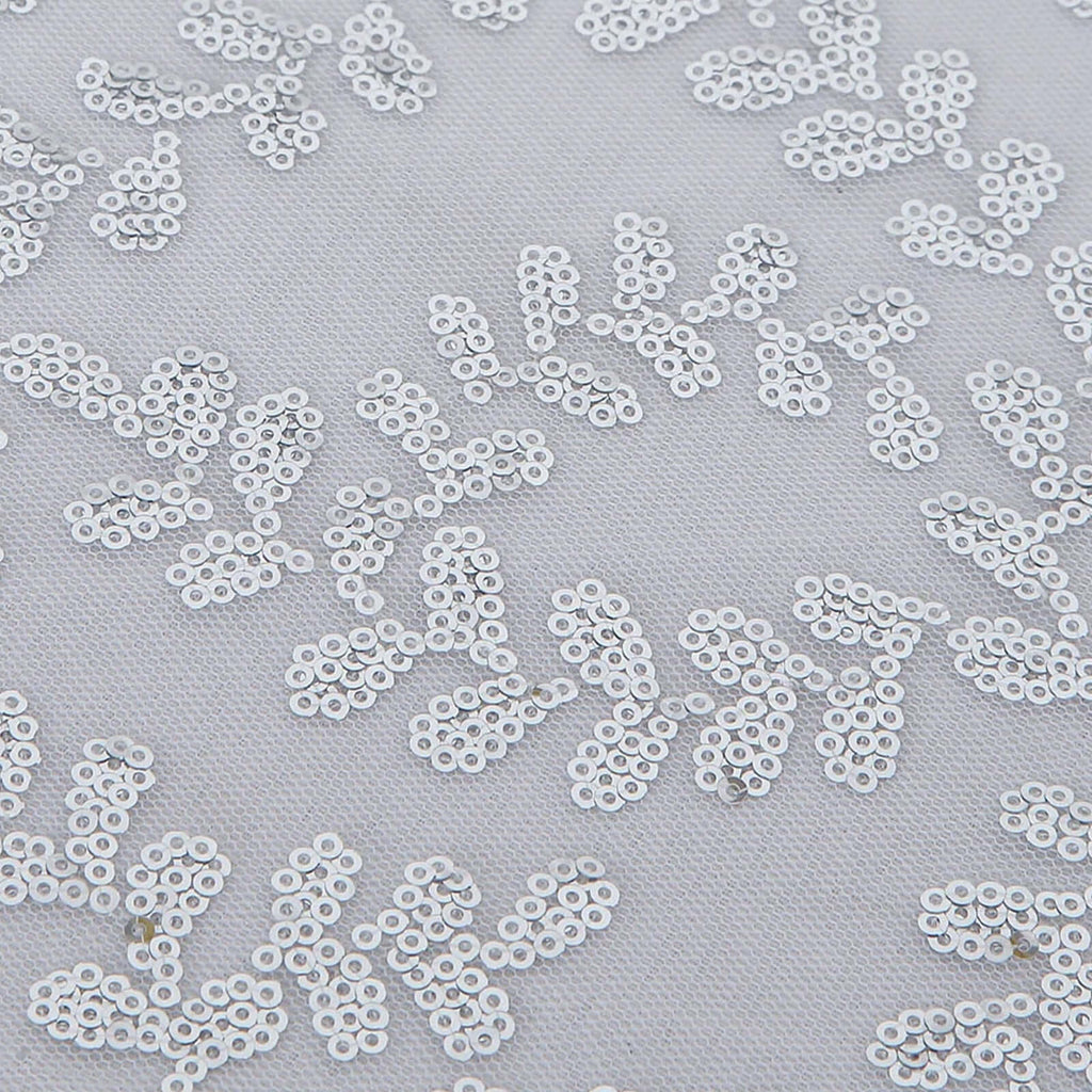 Tulle 72"x72" Table Overlay Square Tablecloth Silver - Sequin Leaf Embroidered Table Topper - Bell Racket Store