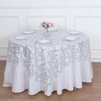 Tulle 72"x72" Table Overlay Square Tablecloth Silver - Sequin Leaf Embroidered Table Topper - Bell Racket Store