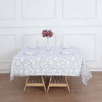 Tulle 72"x72" Table Overlay Square Tablecloth Silver - Sequin Leaf Embroidered Table Topper - Bell Racket Store