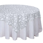 Tulle 72"x72" Table Overlay Square Tablecloth Silver - Sequin Leaf Embroidered Table Topper - Bell Racket Store