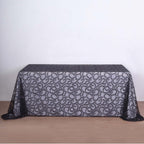 Tulle 90"x156" Rectangle Tablecloth Black - Sequin Leaf Embroidered Table Cover - Bell Racket Store