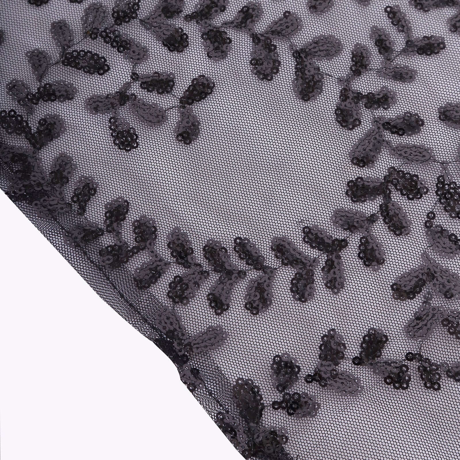 Tulle 90"x156" Rectangle Tablecloth Black - Sequin Leaf Embroidered Table Cover - Bell Racket Store