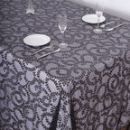 Tulle 90"x156" Rectangle Tablecloth Black - Sequin Leaf Embroidered Table Cover - Bell Racket Store