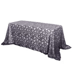 Tulle 90"x156" Rectangle Tablecloth Black - Sequin Leaf Embroidered Table Cover - Bell Racket Store
