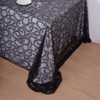 Tulle 90"x156" Rectangle Tablecloth Black - Sequin Leaf Embroidered Table Cover - Bell Racket Store