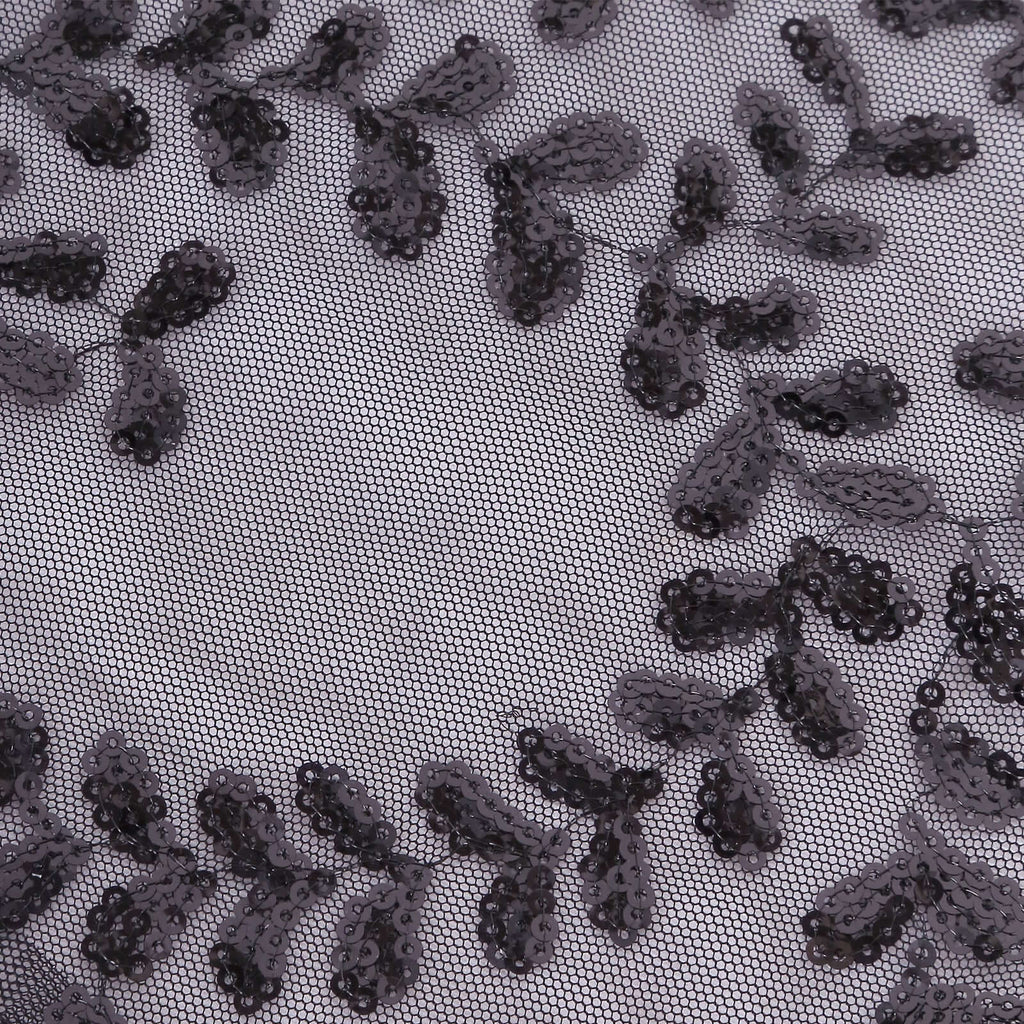Tulle 90"x156" Rectangle Tablecloth Black - Sequin Leaf Embroidered Table Cover - Bell Racket Store