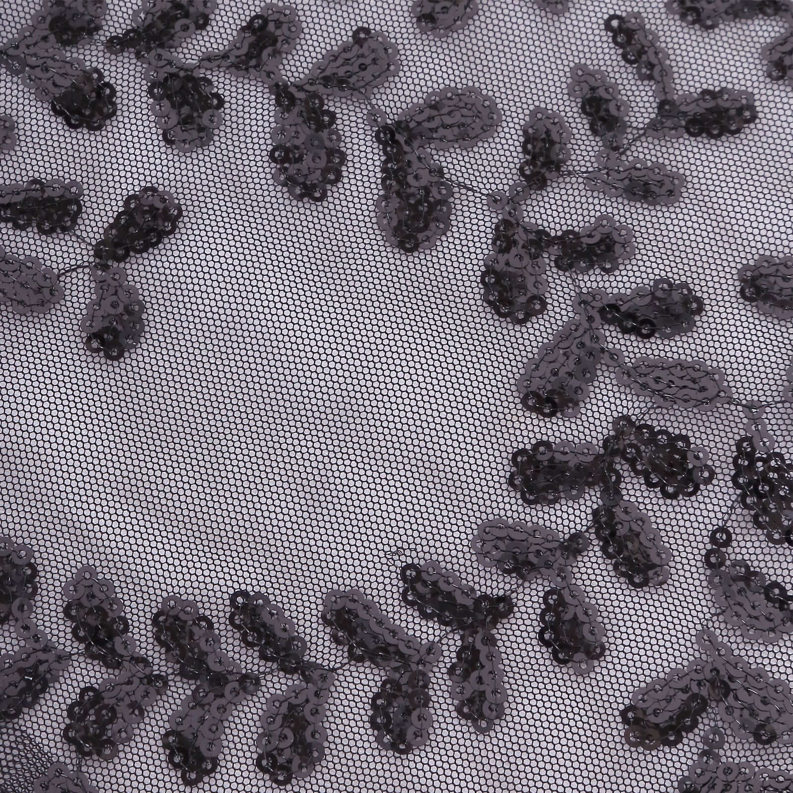 Tulle 90"x156" Rectangle Tablecloth Black - Sequin Leaf Embroidered Table Cover - Bell Racket Store