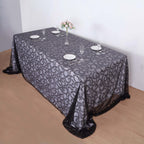 Tulle 90"x156" Rectangle Tablecloth Black - Sequin Leaf Embroidered Table Cover - Bell Racket Store
