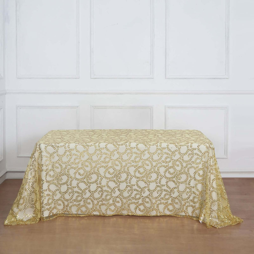 Tulle 90"x156" Rectangle Tablecloth Gold - Sequin Leaf Embroidered Design for Luxe Celebrations - Bell Racket Store