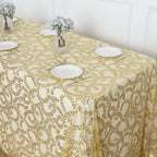 Tulle 90"x156" Rectangle Tablecloth Gold - Sequin Leaf Embroidered Design for Luxe Celebrations - Bell Racket Store