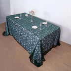Tulle 90"x156" Rectangle Tablecloth Hunter Emerald Green - Sequin Leaf Embroidered Table Cover - Bell Racket Store