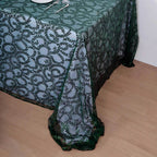 Tulle 90"x156" Rectangle Tablecloth Hunter Emerald Green - Sequin Leaf Embroidered Table Cover - Bell Racket Store