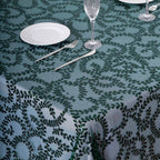 Tulle 90"x156" Rectangle Tablecloth Hunter Emerald Green - Sequin Leaf Embroidered Table Cover - Bell Racket Store