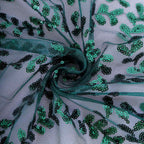 Tulle 90"x156" Rectangle Tablecloth Hunter Emerald Green - Sequin Leaf Embroidered Table Cover - Bell Racket Store