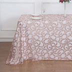 Tulle 90"x156" Rectangle Tablecloth Rose Gold - Sequin Leaf Embroidered Table Cover - Bell Racket Store
