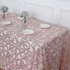 Tulle 90"x156" Rectangle Tablecloth Rose Gold - Sequin Leaf Embroidered Table Cover - Bell Racket Store