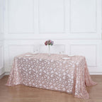 Tulle 90"x156" Rectangle Tablecloth Rose Gold - Sequin Leaf Embroidered Table Cover - Bell Racket Store