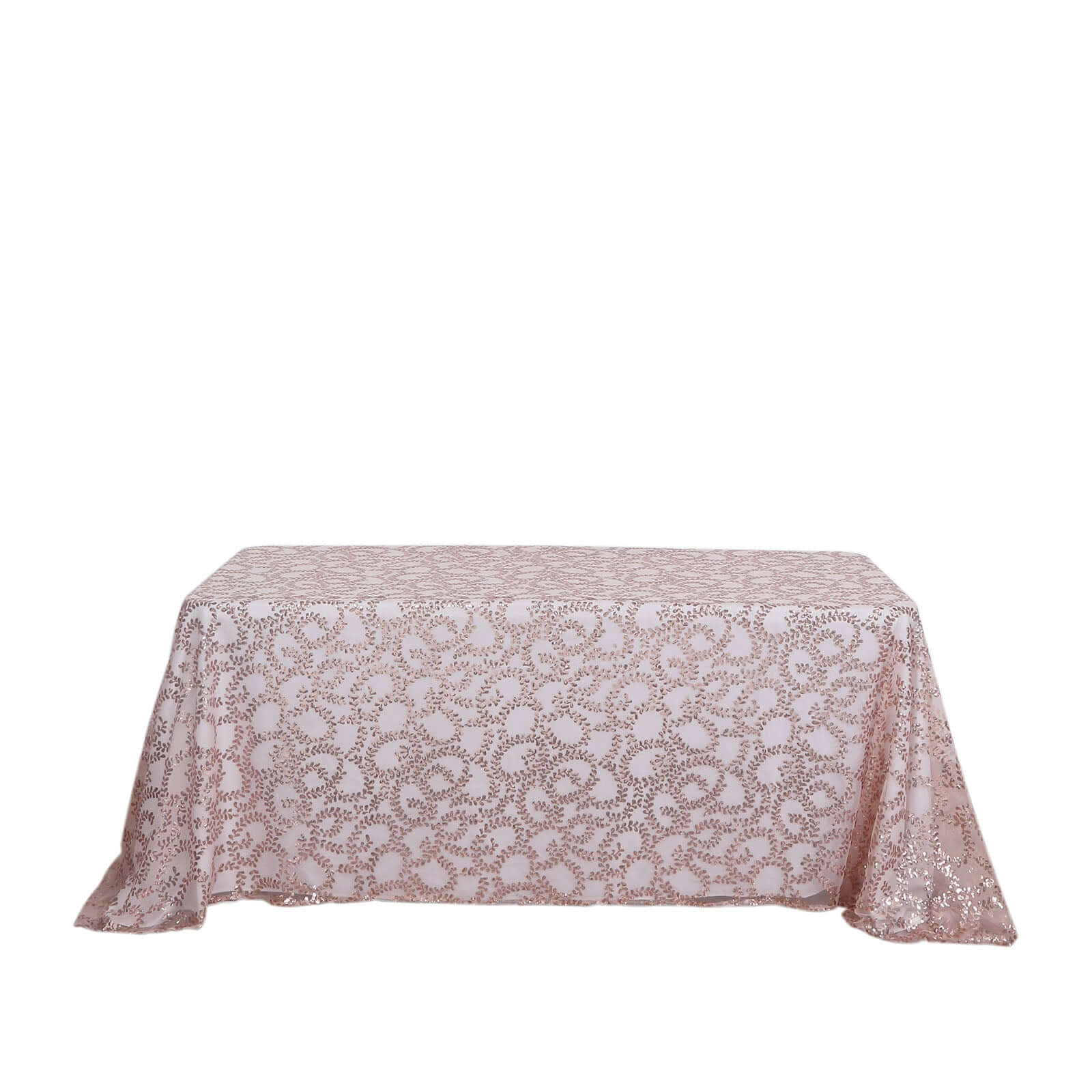 Tulle 90"x156" Rectangle Tablecloth Rose Gold - Sequin Leaf Embroidered Table Cover - Bell Racket Store