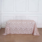 Tulle 90"x156" Rectangle Tablecloth Rose Gold - Sequin Leaf Embroidered Table Cover - Bell Racket Store