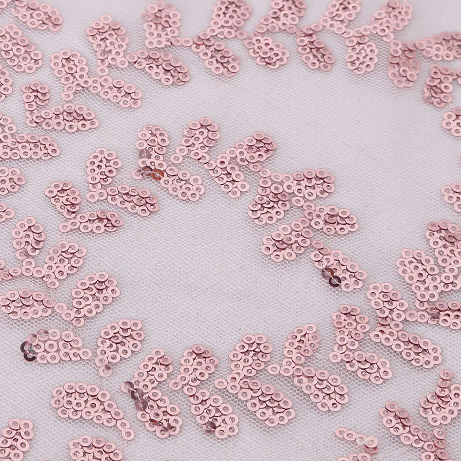 Tulle 90"x156" Rectangle Tablecloth Rose Gold - Sequin Leaf Embroidered Table Cover - Bell Racket Store