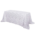 Tulle 90"x156" Rectangle Tablecloth Silver - Sequin Leaf Embroidered Table Cover - Bell Racket Store