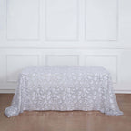 Tulle 90"x156" Rectangle Tablecloth Silver - Sequin Leaf Embroidered Table Cover - Bell Racket Store