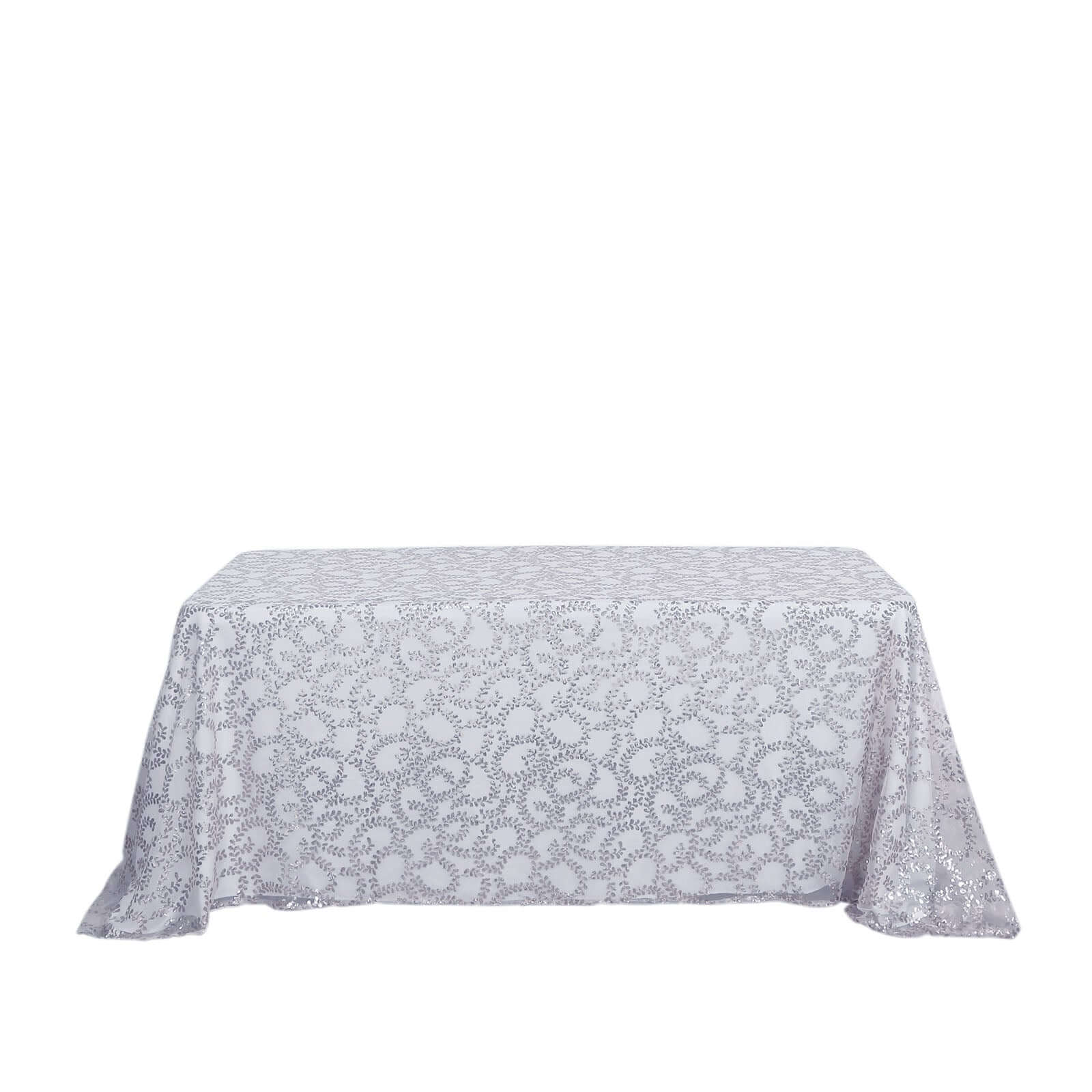 Tulle 90"x156" Rectangle Tablecloth Silver - Sequin Leaf Embroidered Table Cover - Bell Racket Store