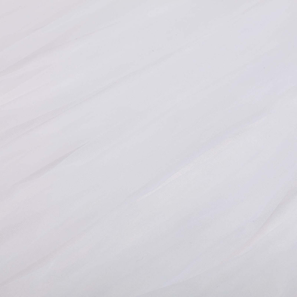 Extra Long Tulle 17ft Table Skirt White with Satin Edge - Table Cover for Baby Showers & Events