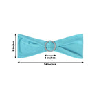 5 Pack Stretch Spandex Chair Sashes Turquoise - Reusable Chair Bands with Silver Diamond Ring Slide Buckle 5"x14"