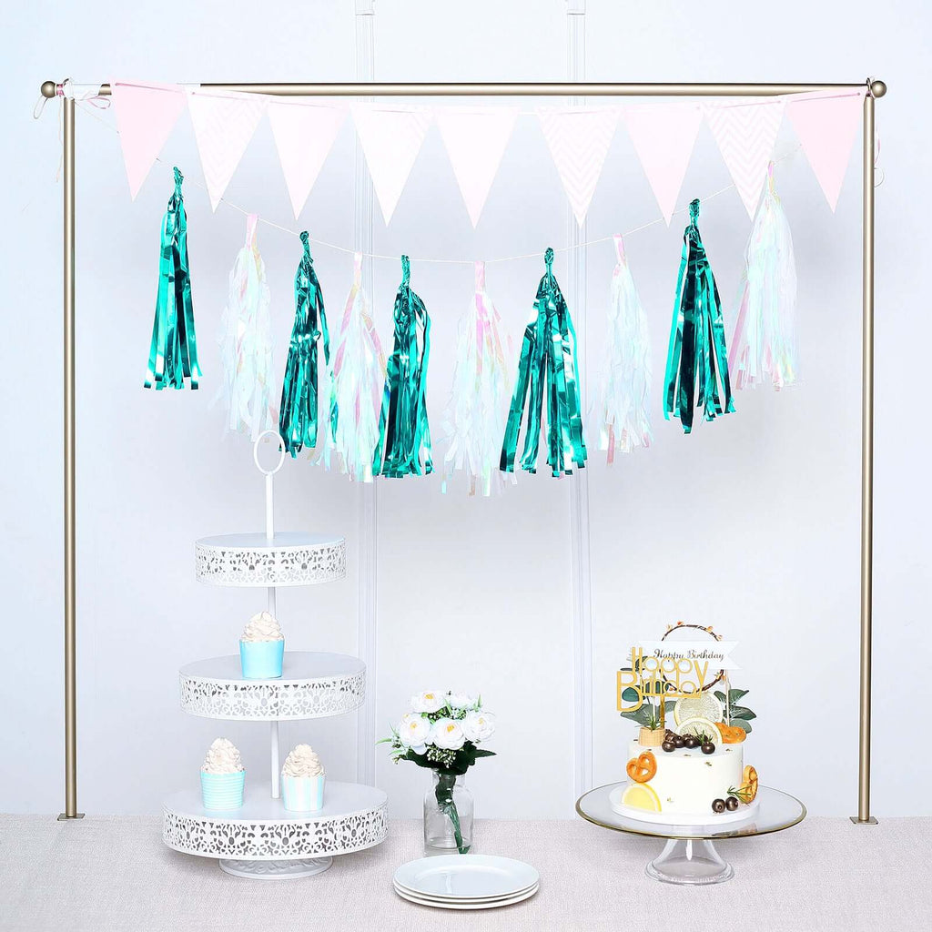 7.5ft Long Turquoise Hanging Foil Tassel Garland, Metallic Tinsel Fringe Banner Party Streamer Backdrop Decorations