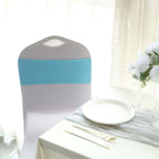 5 Pack Stretch Spandex Chair Sashes Turquoise - Reusable Chair Bands with Silver Diamond Ring Slide Buckle 5"x14"