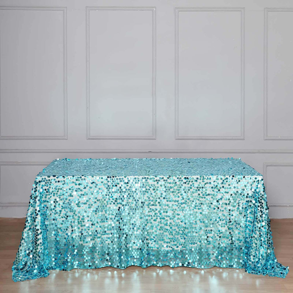 Sequin 90"x132" Rectangle Tablecloth Turquoise - Seamless Big Payette Table Cover