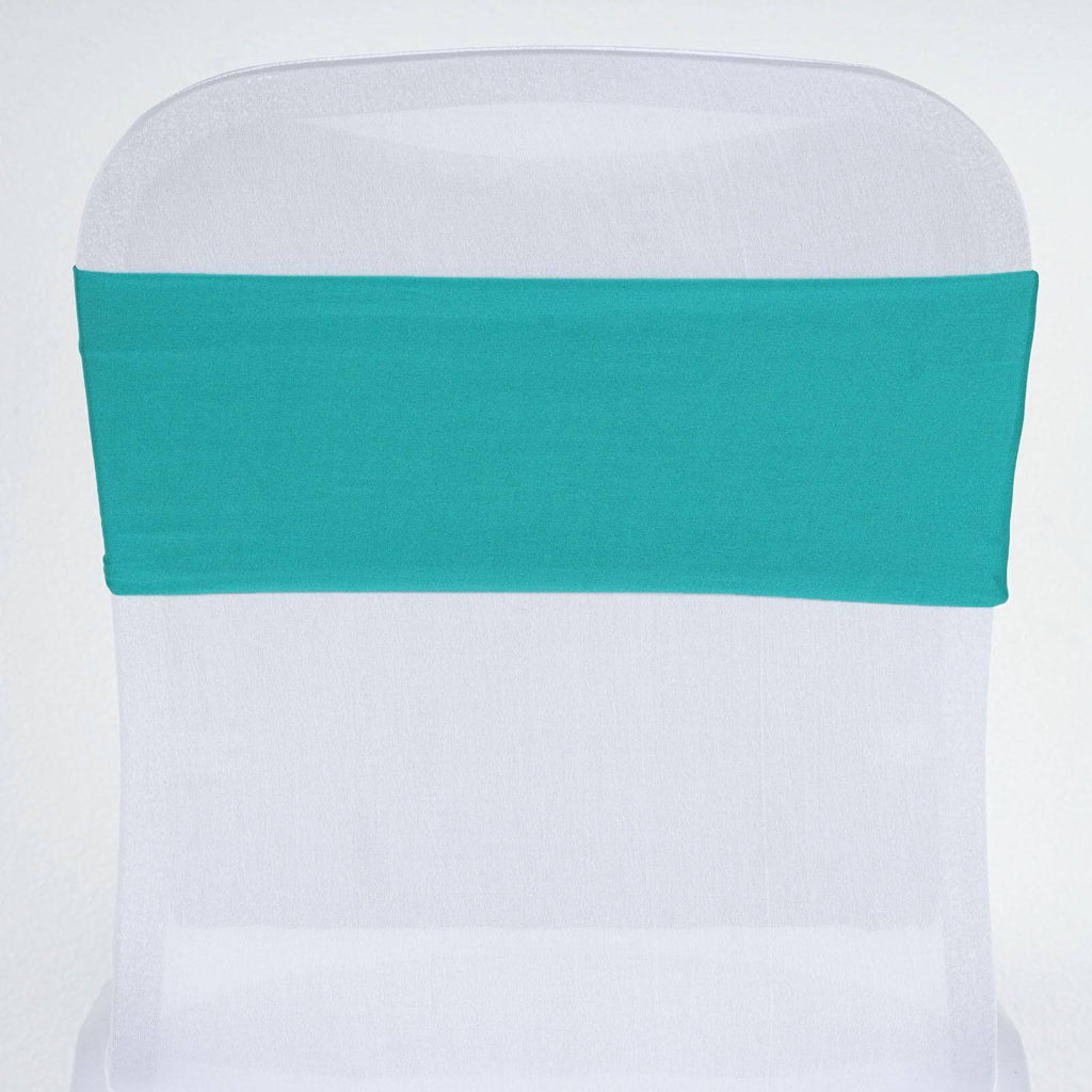 5 Pack Stretch Spandex Chair Sashes Turquoise - Fitted Finish Two Ply Heavy Duty Chair Bands 5"x12"