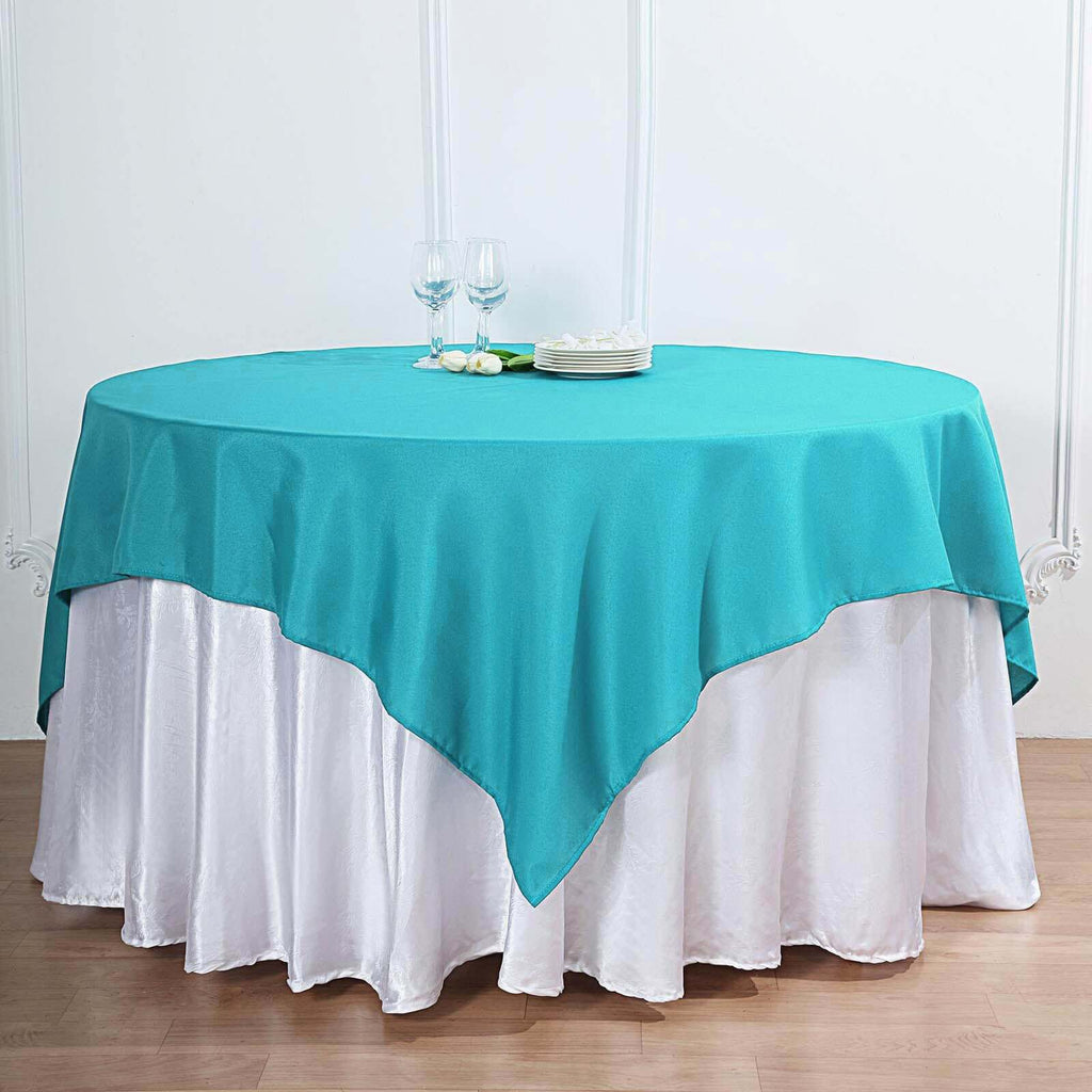 Polyester 70"x70" Table Overlay Square Tablecloth Turquoise - Wrinkle-Resistant & Durable Table Cover