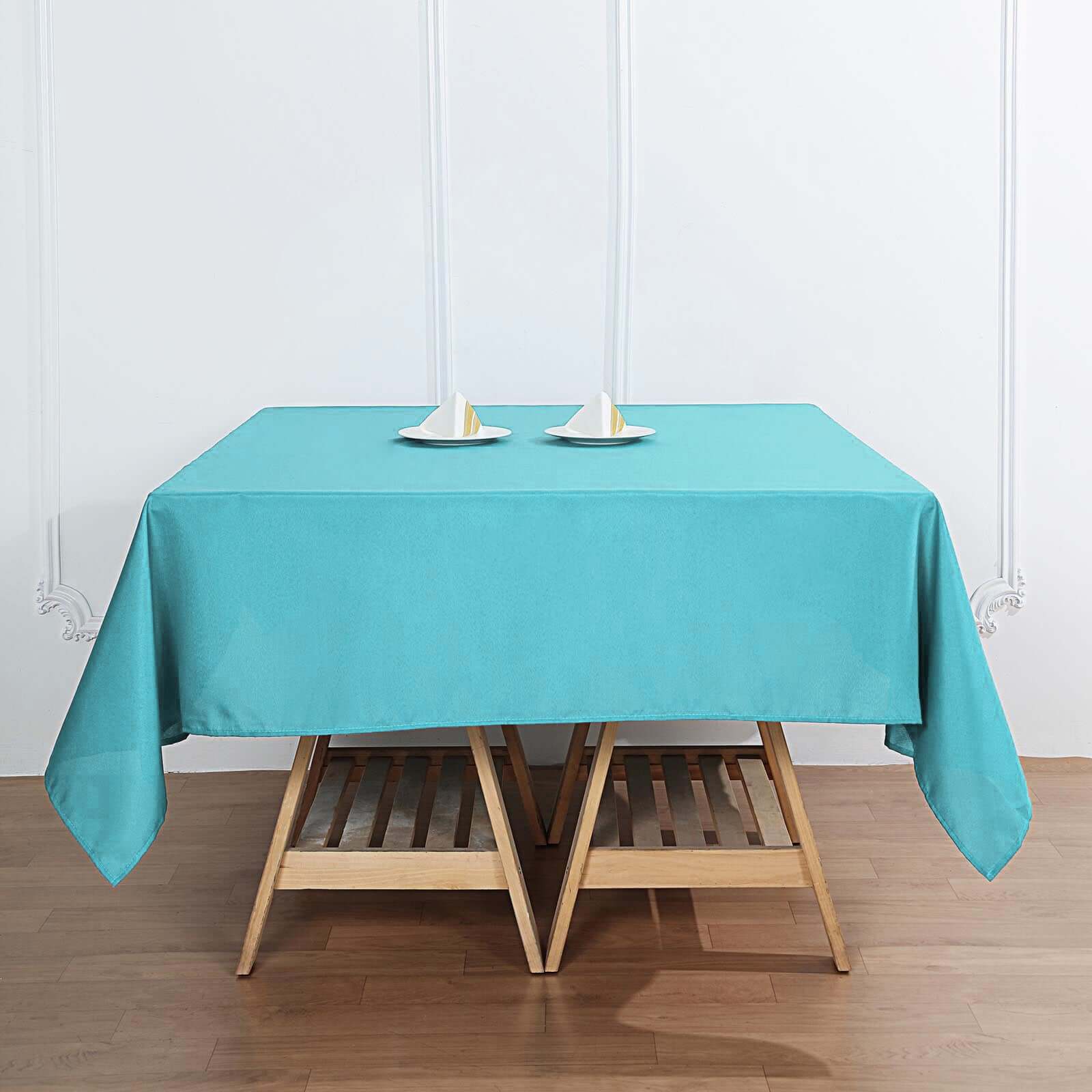 Polyester 70"x70" Table Overlay Square Tablecloth Turquoise - Wrinkle-Resistant & Durable Table Cover