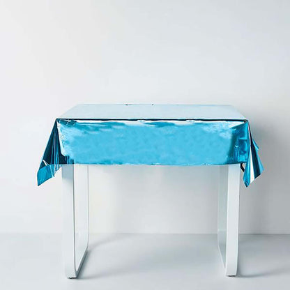 Metallic Foil Tablecloth Square Turquoise - Stylish Disposable Party Cover 50"x50"