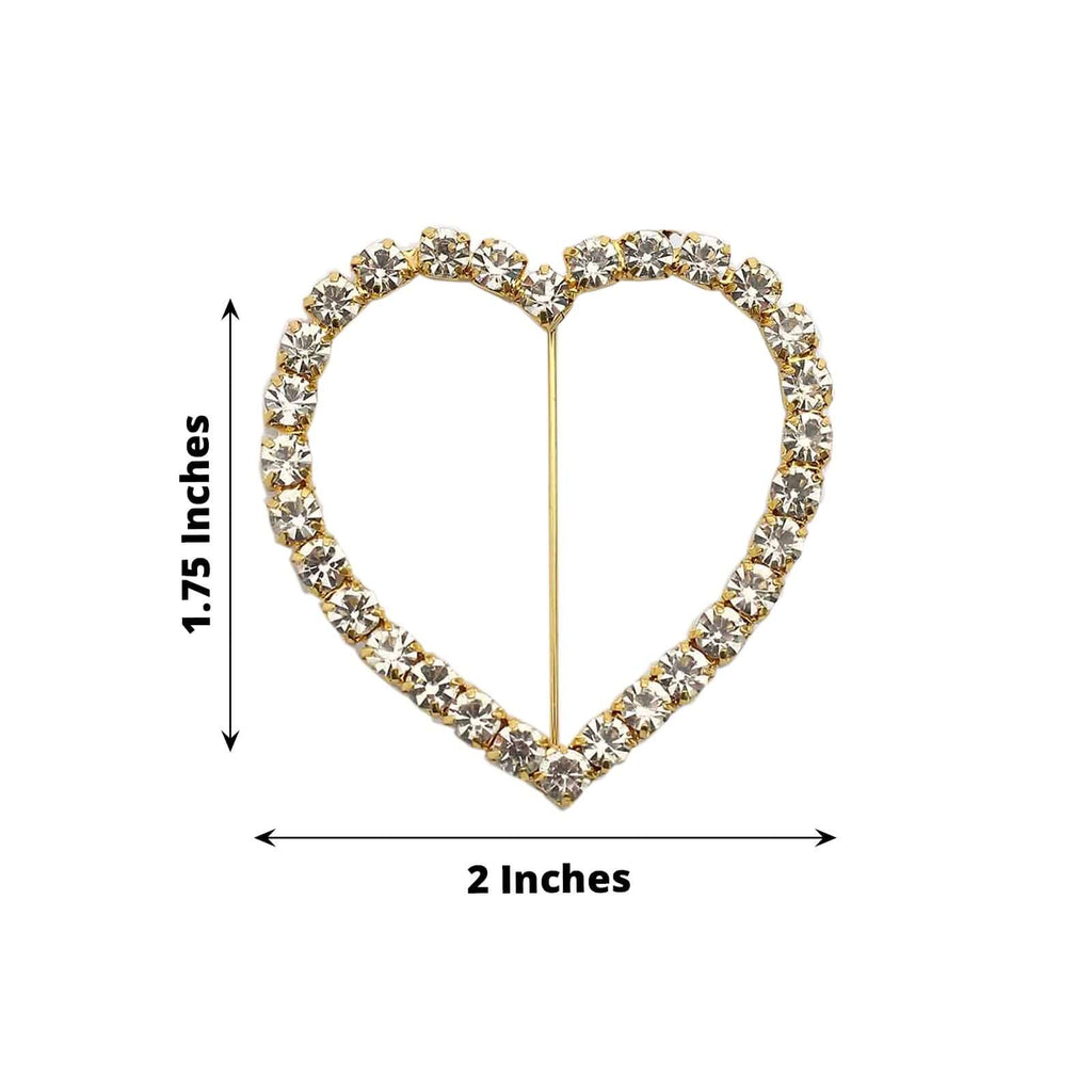 Rhinestone Chair Sash Band Buckle Gold 2" Heart Metal - Glittering Diamond Accent for Weddings & Special Events