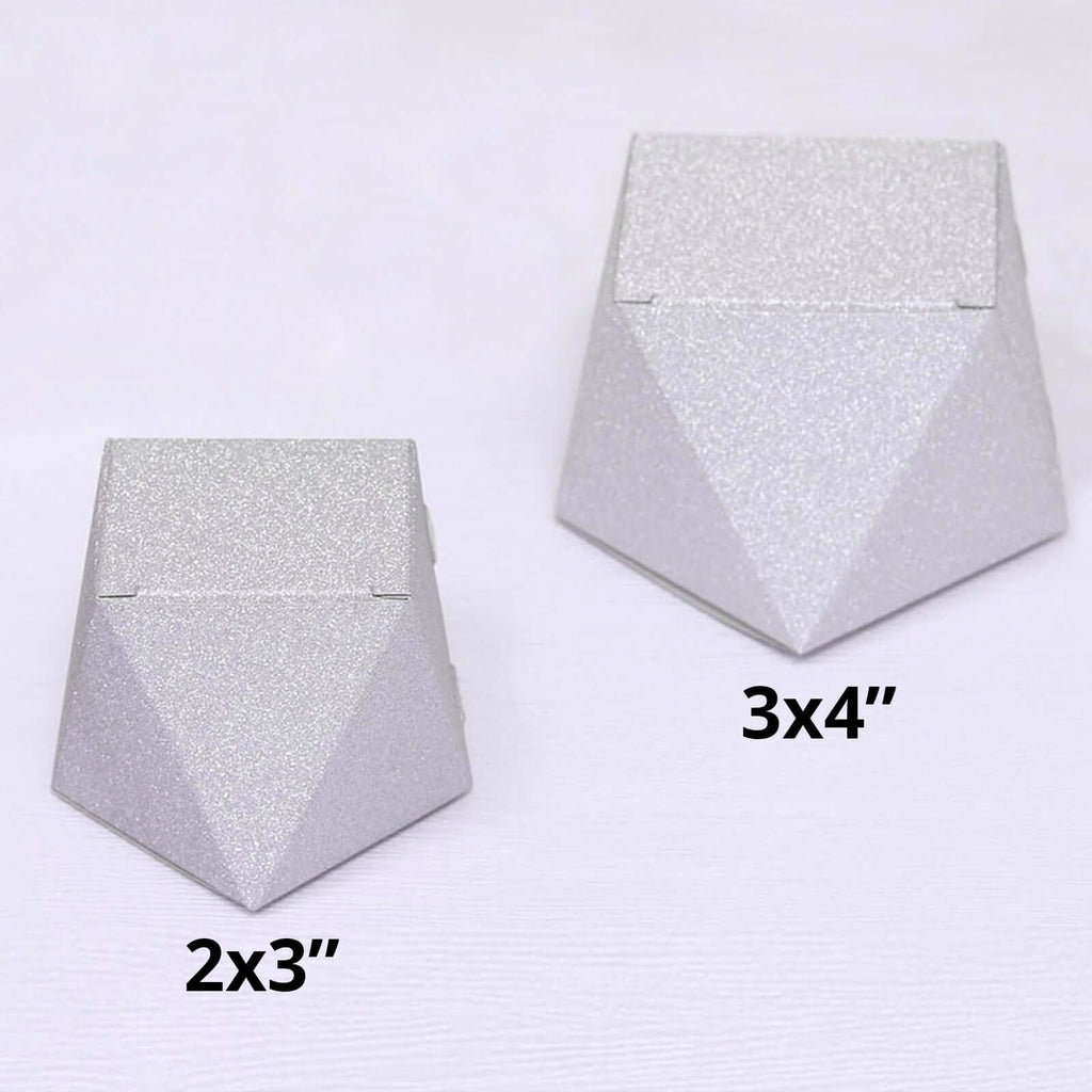 25 Pack 2"x3" Geometric Silver Glitter Wedding Favor Candy Gift Box